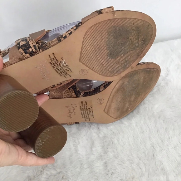 Crown Vintage Varenka Leather Metallic Reptile Print Heeled Sandal Size 6.5 - Picture 9 of 10